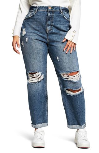 River Island + Carrie Ripped Raw Hem Nonstretch Jeans