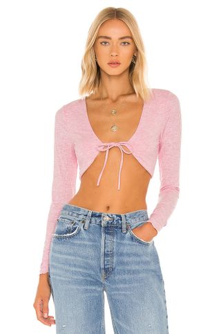 Lovers + Friends + Edge Cropped Cardigan in Heathered Pink