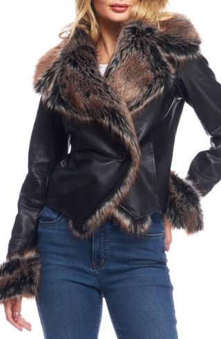 Donna Salyers Fabulous Furs + Chelsea Faux Leather Jacket With Faux Fur Trim