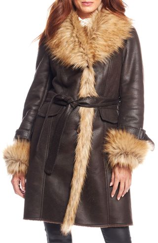 Donna Salyers Fabulous Furs + Dakota Belted Faux Suede Coat With Faux Fur Trim