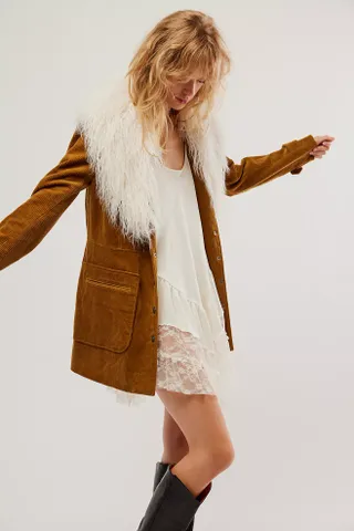 Free People + Lady Lane Faux Fur Collar Jacket