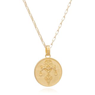 Rachel Jackson London + Statement Zodiac Art Coin Libra Long Necklace in Gold