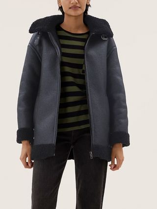 M&S Collection + Faux Shearling Hooded Aviator Jacket