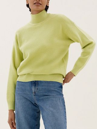 M&S Collection + Textured Funnel Neck Relaxed Jumper