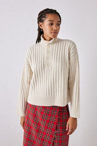 Urban Outfitters + Mock Neck Button-Up Sweater