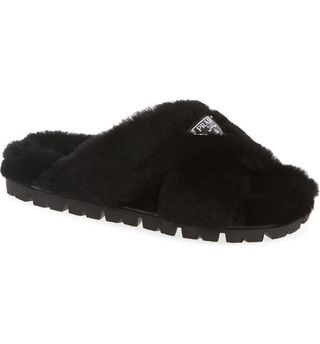 Prada + Fussbett Fluffy Genuine Shearling Slide Sandals