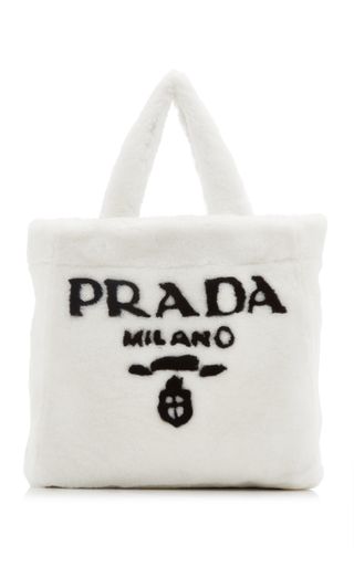 Prada + Logo Shearling Tote Bag