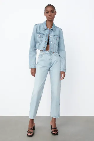 Zara + Cropped Denim Jacket
