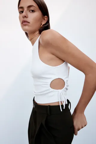 Zara + Ribbed T-Shirt With Side Cut Outs