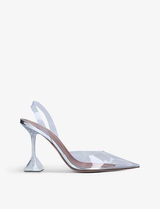 Amina Muaddi + Holli Glass Pointed-Toe PVC Slingback Heels