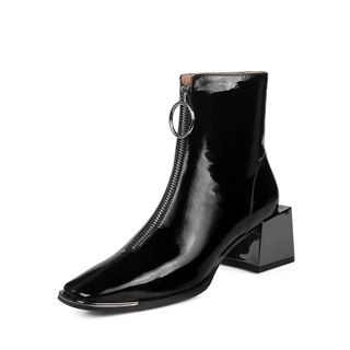 Tinacus + Patent Leather Chunky Ankle Boots