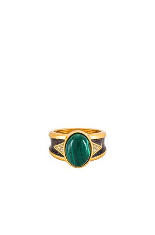House of Harlow 1960 + Malachite Cigar Band Ring in Gold