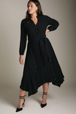 Karen Millen + Curve Soft Tailored Button Hi-Low Hem Dress
