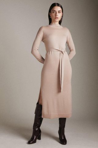 Karen Millen + Merino Wool Tie Waist Dress