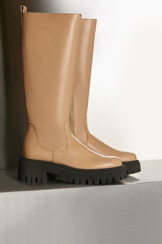Karen Millen + Knee High Leather Flat Boot