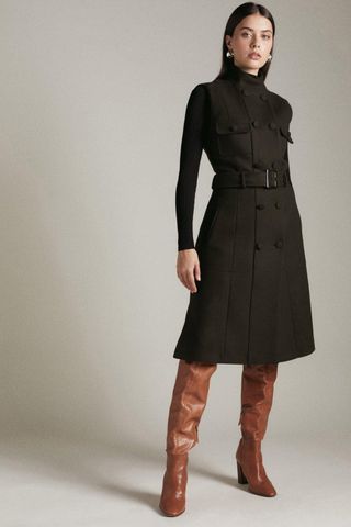 Karen Millen + Italian Virgin Wool Sleeveless Military Coat