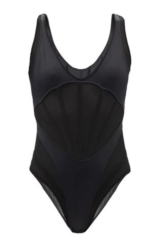 David Koma + Corset-Panelled Mesh and Jersey Bodysuit