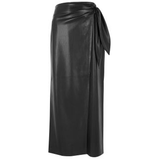 Nanushka + Amas Black Faux Leather Midi Skirt