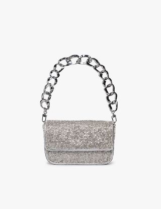 Staud + Mini Tommy Rhinestone Bag in Silver