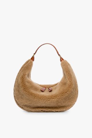 Staud + Sasha Shearling Bag in Natural Tan