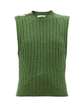 Ganni + Crystal-Button Wool-Blend Sleeveless Sweater