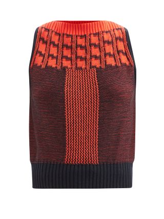 Victoria Beckham + Geometric-Jacquard Wool-Blend Sleeveless Sweater