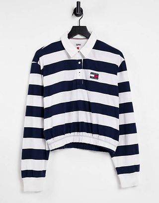Tommy Jeans + Rugby Polo Shirt in Navy Stripe