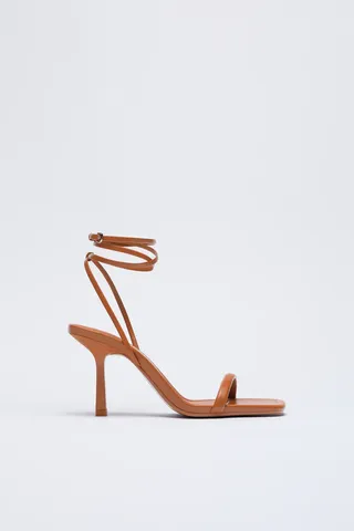 Zara + Heeled Strappy Leather Sandals