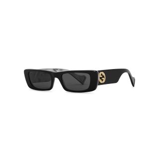 Gucci + Black Rectangle-Frame Sunglasses