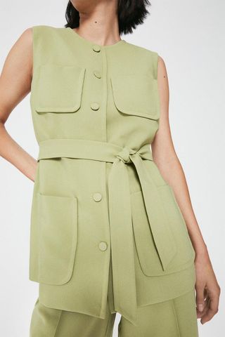 Warehouse + Pocket Detail Belted Sleeveless Jacket