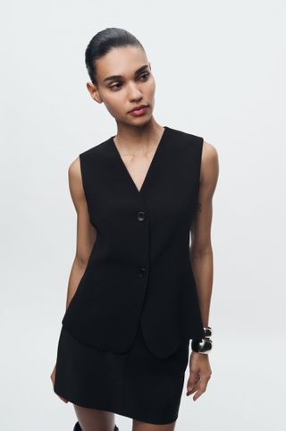 Zara + Fitted Buttoned Waistcoat