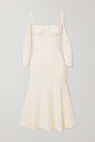 Isa Boulder + Reality Cold-Shoulder Ribbed-Knit Midi Dress in Cream