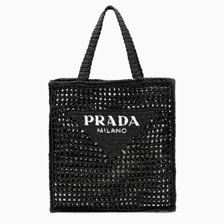 Prada + Logoed Crochet Tote Bag