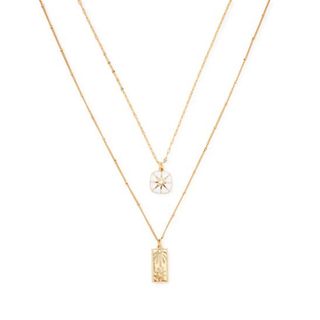 Scoop + 14KT Gold Flash-Plated White Enamel Celestial Pendant Necklace Duo