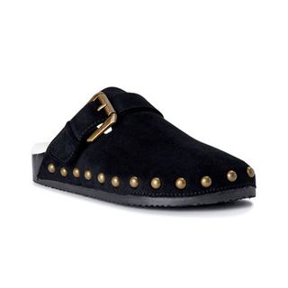 Time and Tru + Studded Faux Shearling Clogs