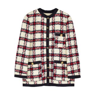 Gucci + White Checked Bouclé Tweed Jacket