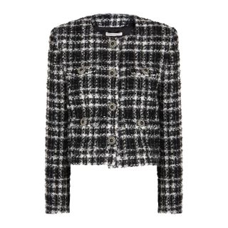 Alessandra Rich + Checked Metallic-Weave Bouclé Tweed Jacket