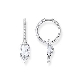 Thomas Sabo + Silver Hoop Earrings With White Stones