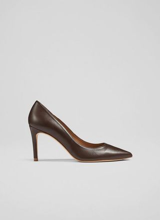LK Bennett + Floret Nude 5 Leather Pointed Courts in Brown