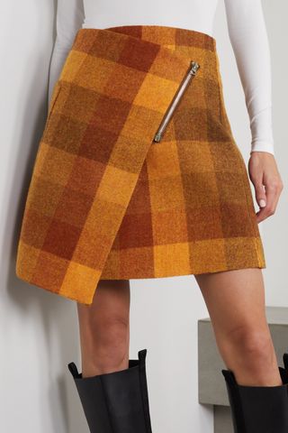ACNE Studios + Asymmetric Checked Wool Mini Wrap Skirt