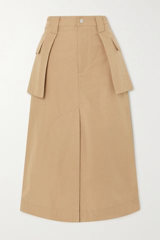 Ganni + Layered Organic Cotton and Linen-Blend Canvas Midi Skirt