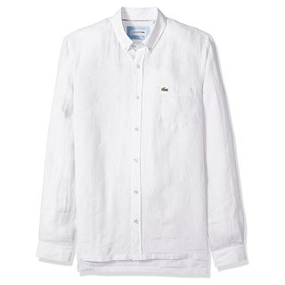 Lacoste + Long Sleeve Regular Fit Linen Button Down Shirt