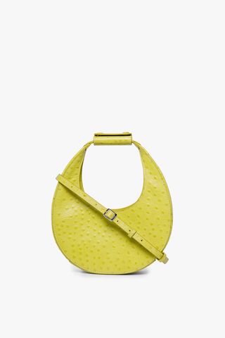 Staud + Mini Moon Bag Chartreuse Ostrich Embossed