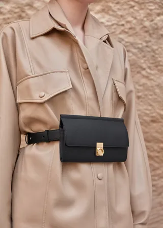 Polène + Numéro Sept Belt Bag in Black Textured Leather