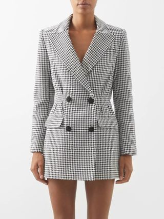 Self-Portrait + Double-Breasted Houndstooth Blazer Dress
