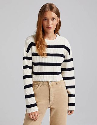 Bershka + Stripe Cropped Sweater