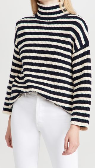 DemyLee + Olyvia Stripe Cotton Turtleneck Sweater
