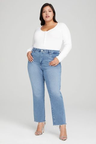 Good American + Good Straight Split Pocket Jeans
