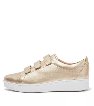 FitFlop + Rally Strap Metallic Leather Trainers