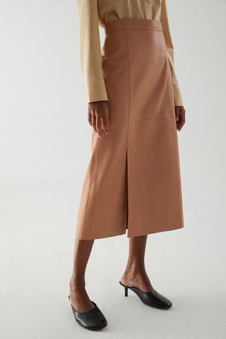 COS + Nappa Leather A-Line Midi Skirt